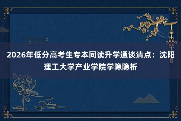2026年低分高考生专本同读升学通谈清点：沈阳理工大学产业学院学隐隐析
